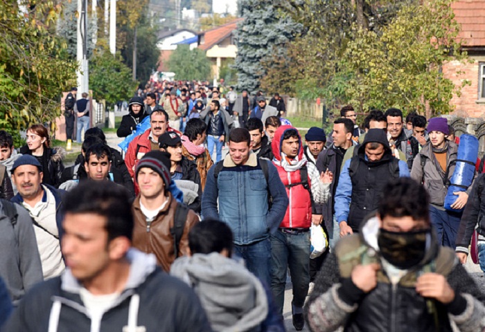 Marching migrants arrive near Serbia-Hungary border by train 